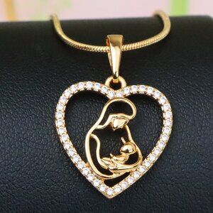 "Heart-Shaped Mom and Baby Rose Gold Pendant with Crystal Border, XPPT1272